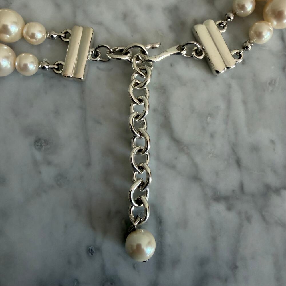 Vintage Double Strand Faux Pearl Necklace Bridal Old Money Glam Statement - Picture 6 of 6